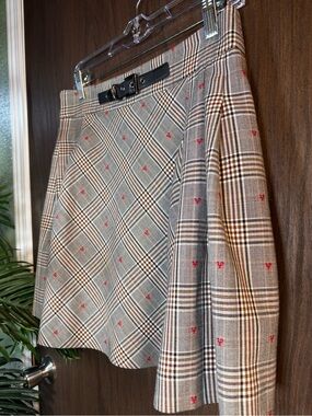 Five Plus Plaid Pleated Mini‎ Skirt with Belt Red Heart Detail